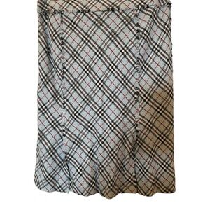 Vintage Burberry Plaid A-Line Skirt in Black, White, and Red